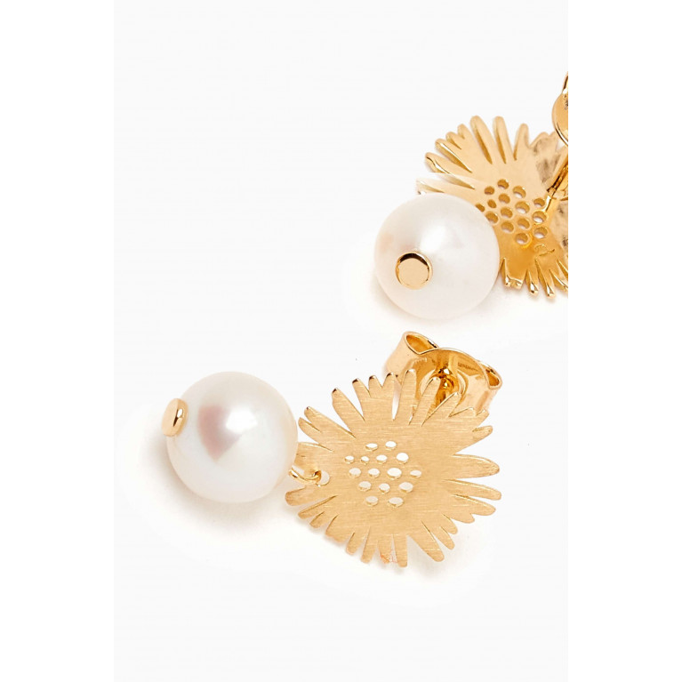 Damas - Kiku Soleil Pearl Drop Earrings in 18kt Yellow Gold