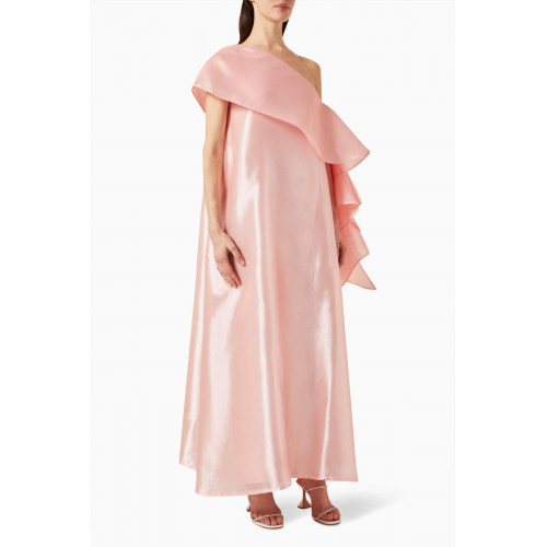Roua AlMawally - Asymmetrical One-shoulder Maxi Dress in Organza Pink