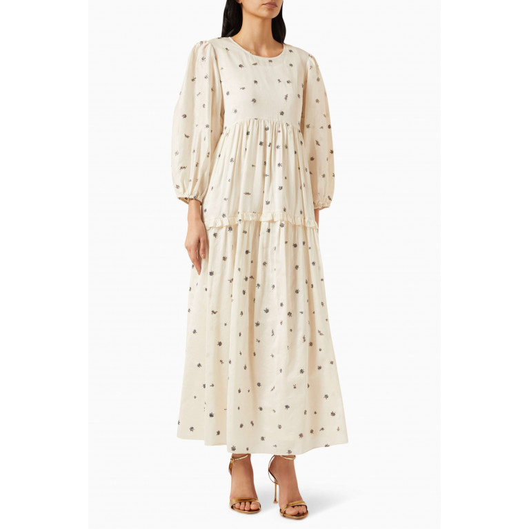 SWGT - Embroidered Tiered Maxi Dress in Silk