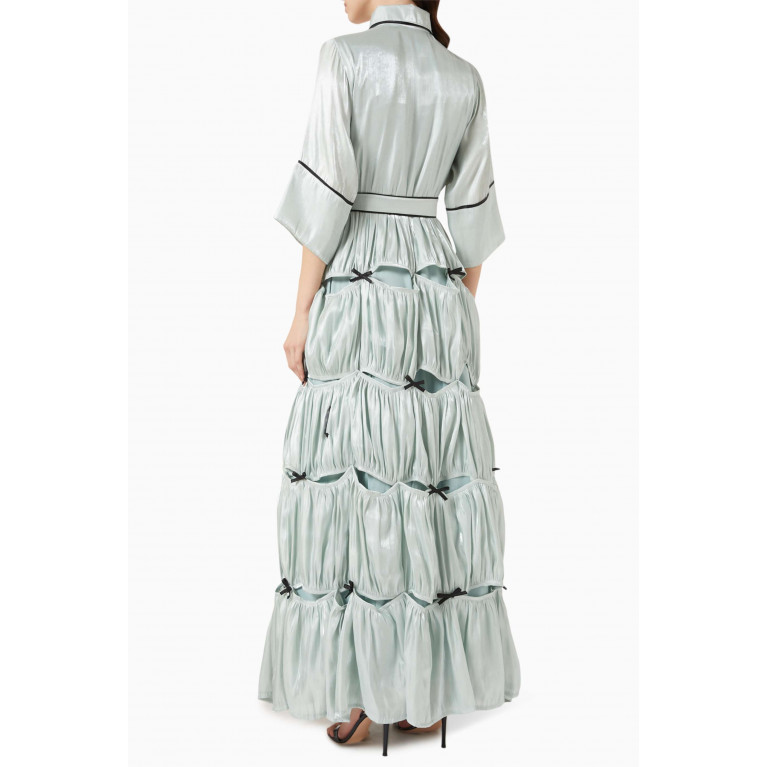 Hue - Shearing Layered Maxi Dress in Shiny Chiffon