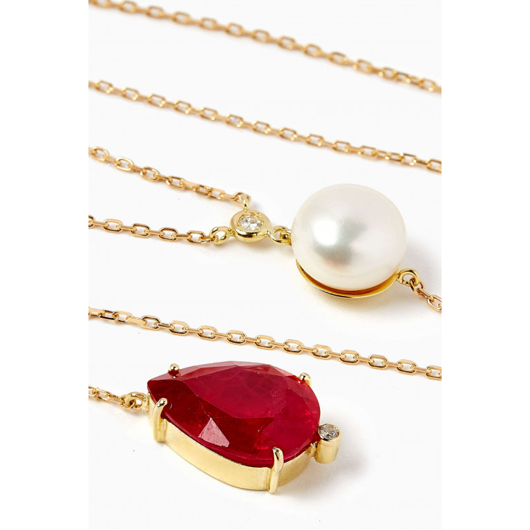 Dima Jewellery - Ruby, Pearl & Diamond Lariat Necklace in 18kt Gold