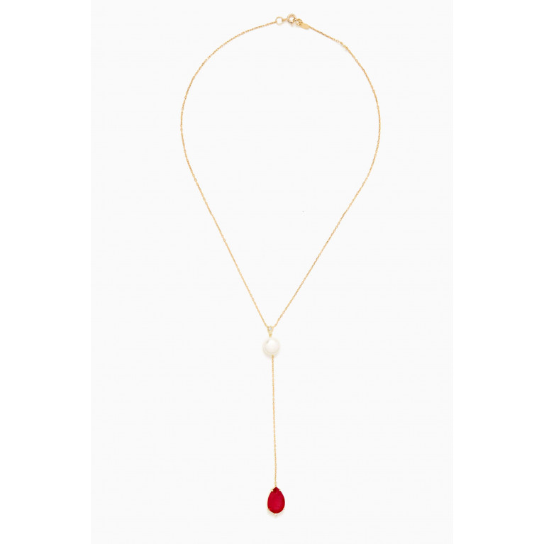Dima Jewellery - Ruby, Pearl & Diamond Lariat Necklace in 18kt Gold