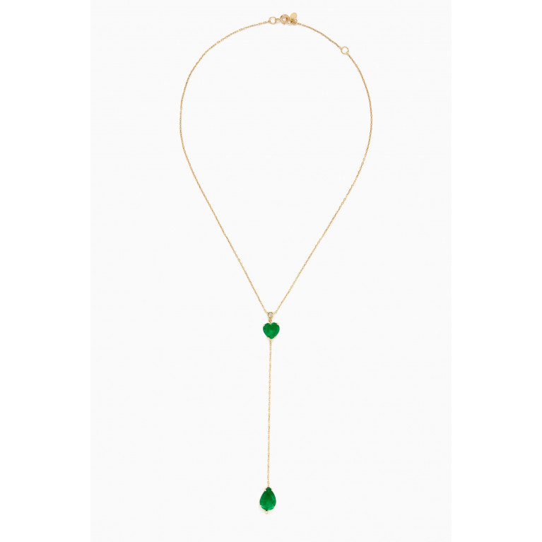 Dima Jewellery - Mismatched Emerald Lariat Necklace in 18kt Gold