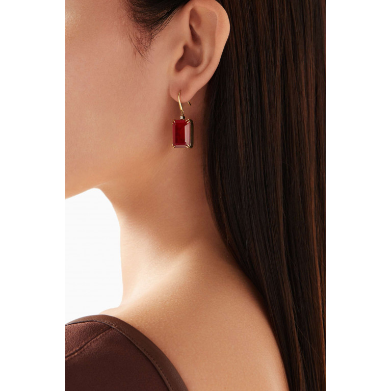 Dima Jewellery - Emerald-cut Ruby Drop Earrings in 18kt Gold