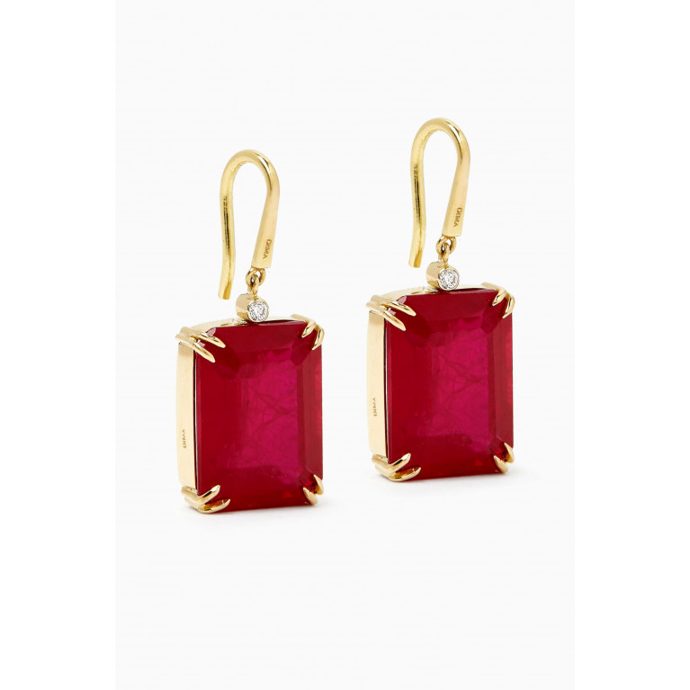 Dima Jewellery - Emerald-cut Ruby Drop Earrings in 18kt Gold