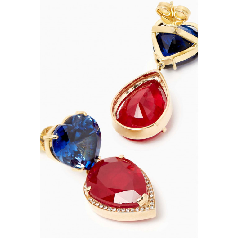 Dima Jewellery - Sapphire, Diamond & Ruby Drop Earrings in 18kt Gold