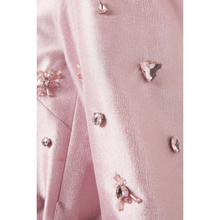 BYK by Beyanki - Clipped Crystal Embellished Gown in Metallic Taffeta Pink