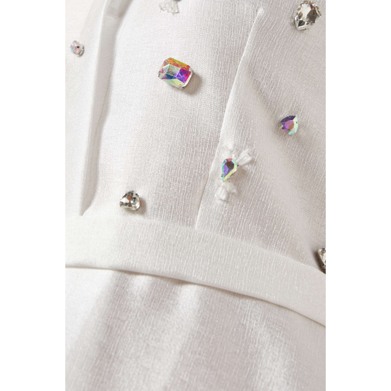 BYK by Beyanki - Clipped Crystal Embellished Gown in Metallic Taffeta White