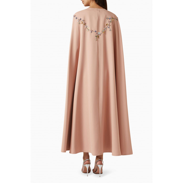 BYK by Beyanki - Floral Embroidered Cape and Inner Slip Dress in Crêpe