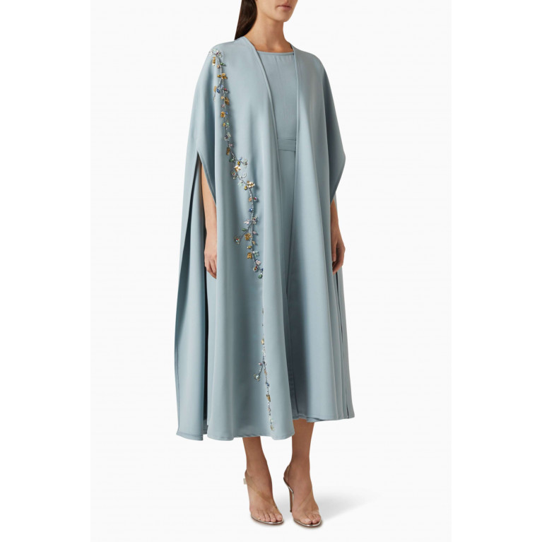 BYK by Beyanki - Floral Embroidered Cape and Inner Slip Dress in Crêpe Grey