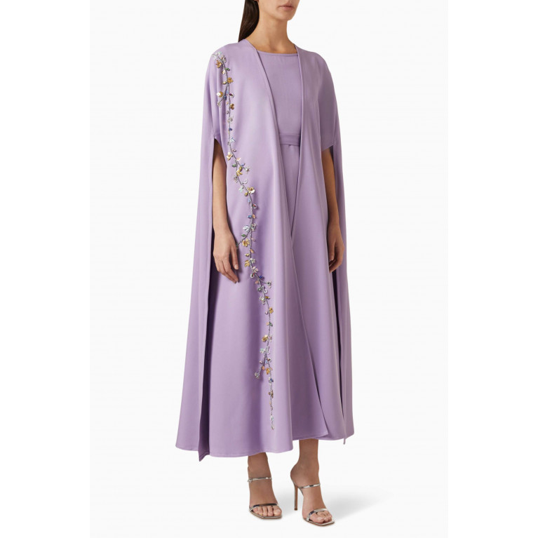 BYK by Beyanki - Floral Embroidered Cape and Inner Slip Dress in Crêpe Purple
