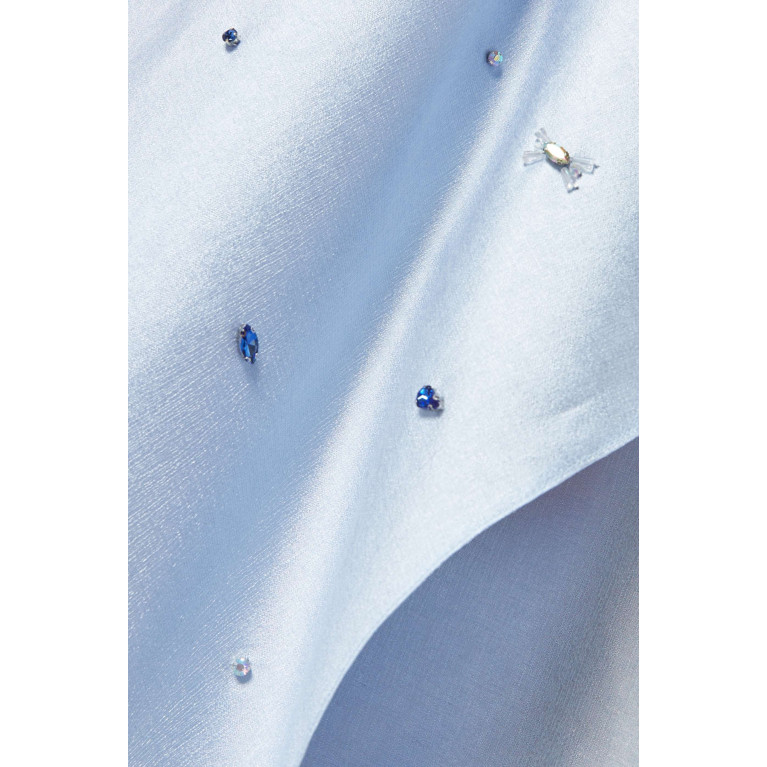 BYK by Beyanki - Embroidered Cape Sleeve Maxi Dress in Metallic Taffeta Blue