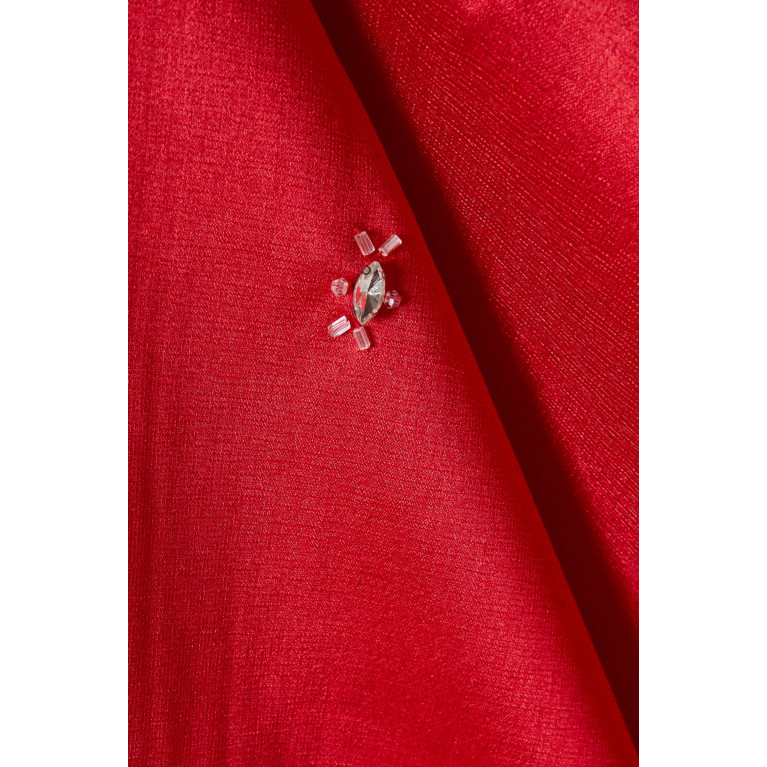 BYK by Beyanki - Embroidered Cape Sleeve Maxi Dress in Metallic Taffeta Red