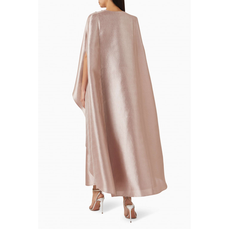 BYK by Beyanki - Embellished Crystal Cape & Jumpsuit Set in Metallic Taffeta Pink