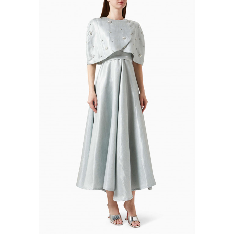 BYK by Beyanki - Crystal-embellished Dress & Cape Set in Brocade Green
