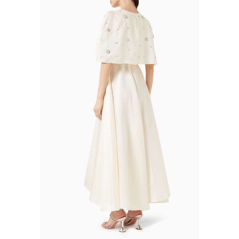 BYK by Beyanki - Crystal-embellished Dress & Cape Set in Brocade Neutral