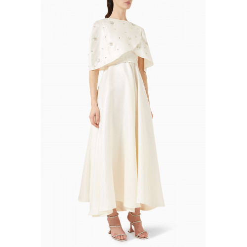 BYK by Beyanki - Crystal-embellished Dress & Cape Set in Brocade Neutral