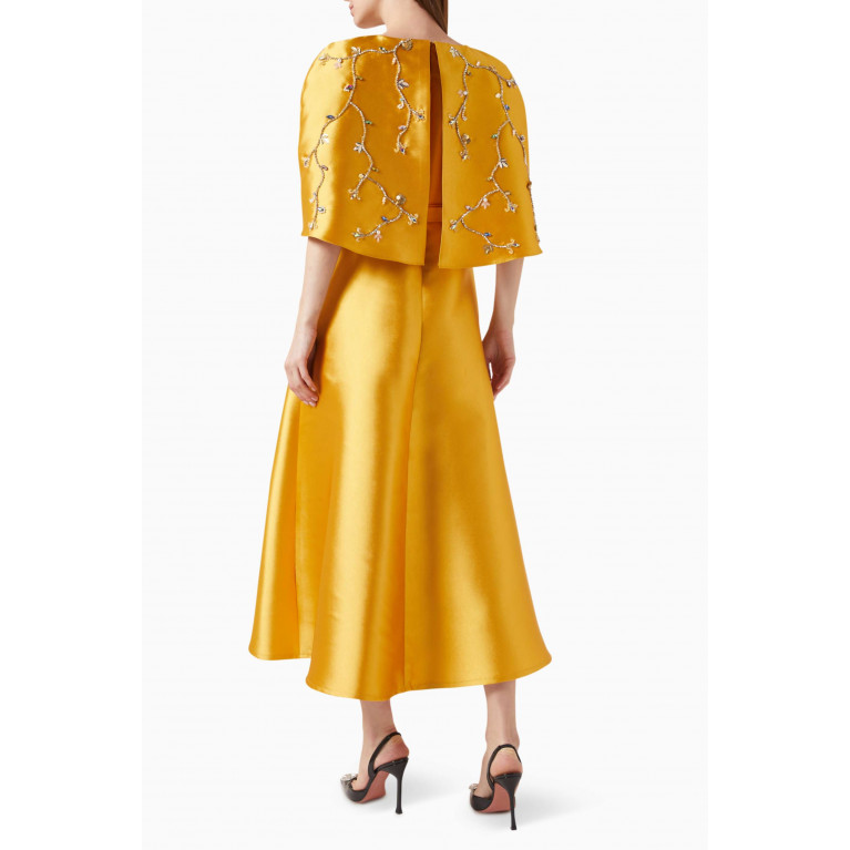 BYK by Beyanki - Floral Embellished Cape & Dress Set in Taffeta Yellow