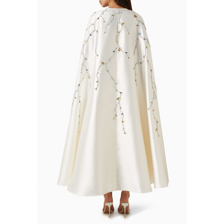 BYK by Beyanki - Floral Embellished Cape & Dress Set in Taffeta Neutral
