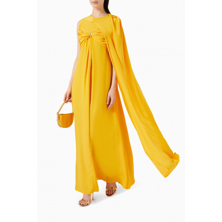 Amri - Draped Cape-sleeve Maxi Dress in Crepe Yellow