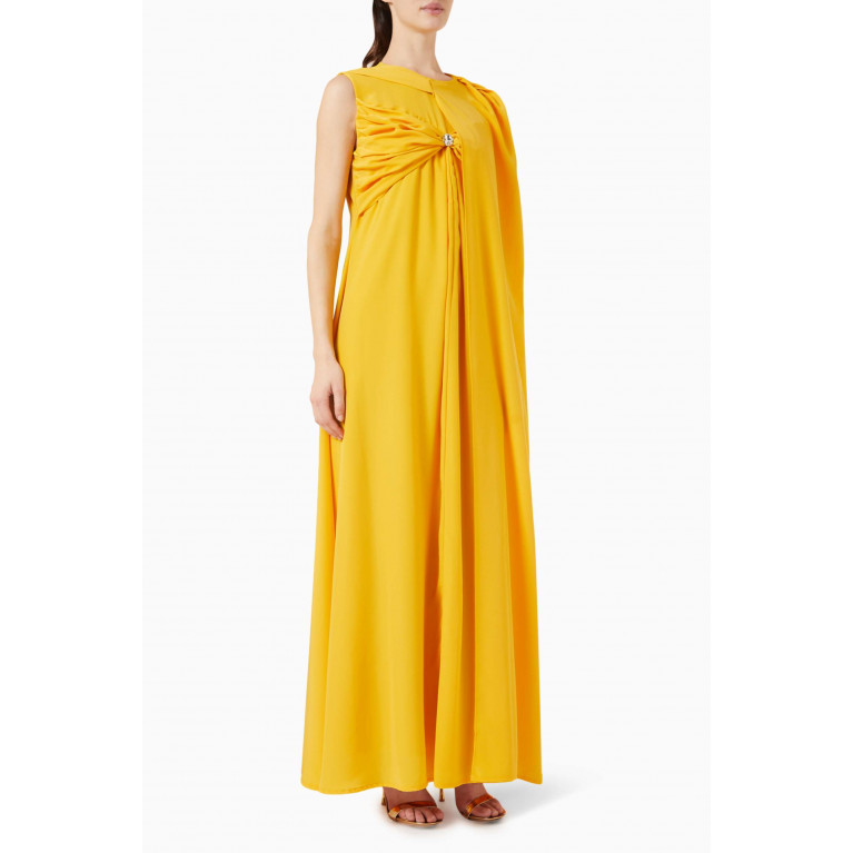 Amri - Draped Cape-sleeve Maxi Dress in Crepe Yellow