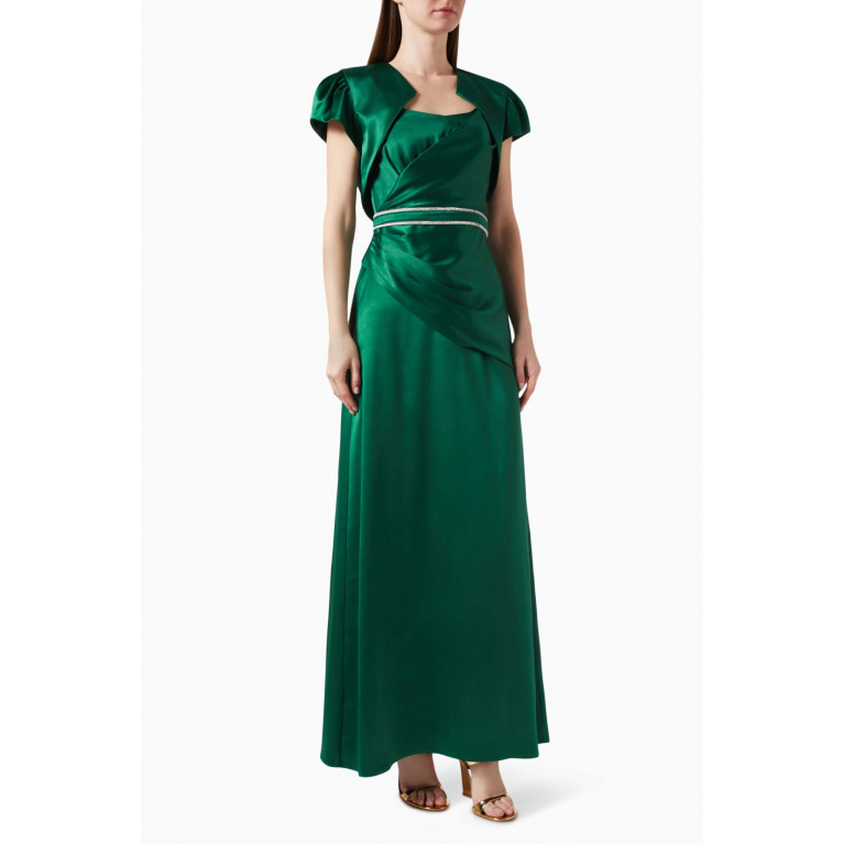 Amri - Bolero-effect Maxi Dress in Satin Green