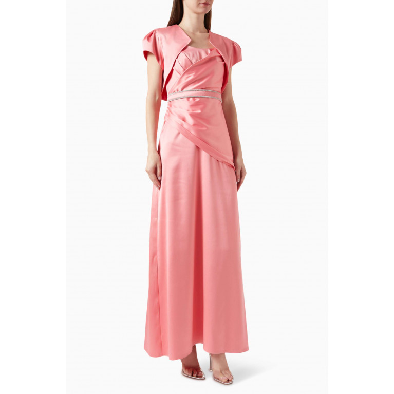 Amri - Bolero-effect Maxi Dress in Satin Pink