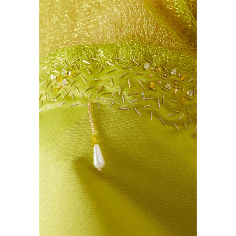 Amri - Embellished Maxi Dress in Satin & Tulle Green