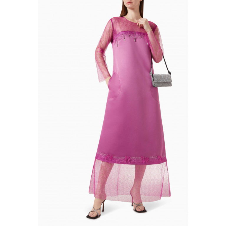 Amri - Embellished Maxi Dress in Satin & Tulle Purple
