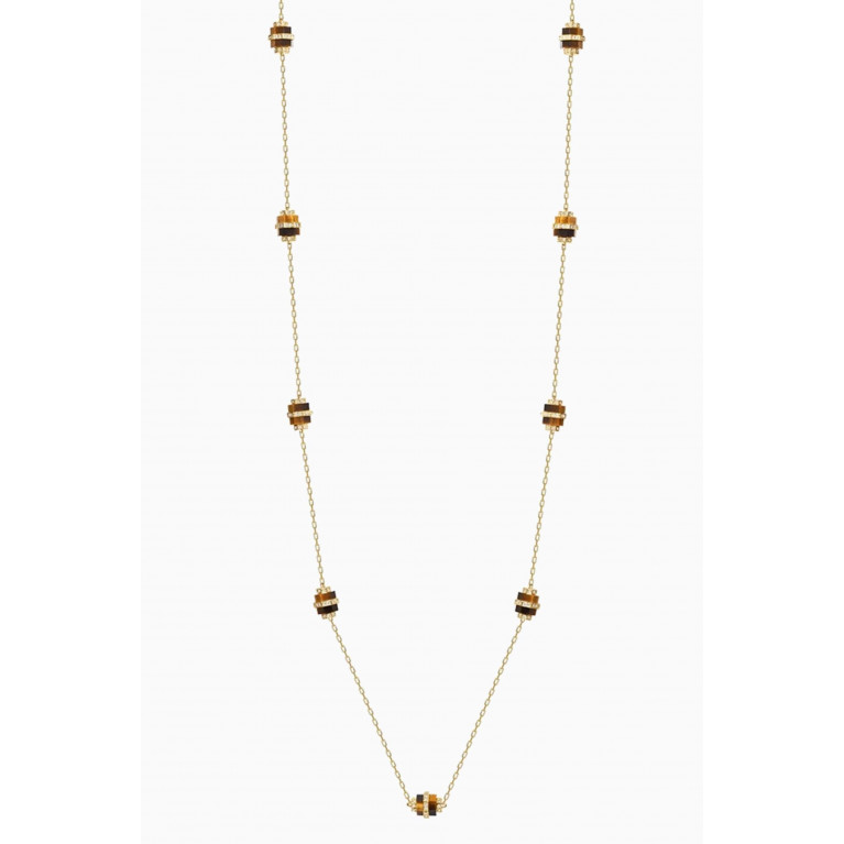 Samra - Small Azm Diamond & Tiger Eye Sautoir Necklace in 18kt Gold