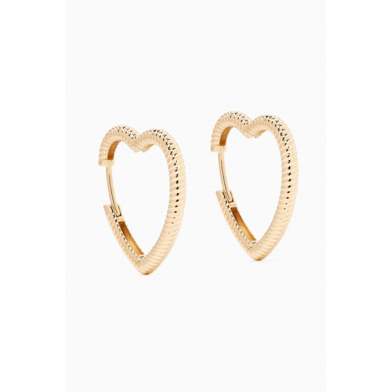 Yvonne Leon - Striped Heart Hoop Earrings in 9kt Gold