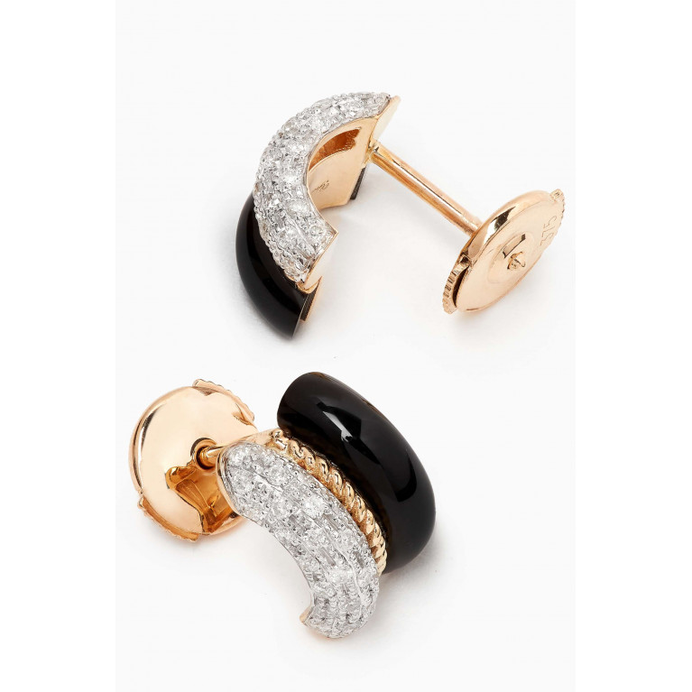 Yvonne Leon - Mini Onyx & Diamond Earrings in 9kt Yellow & White Gold