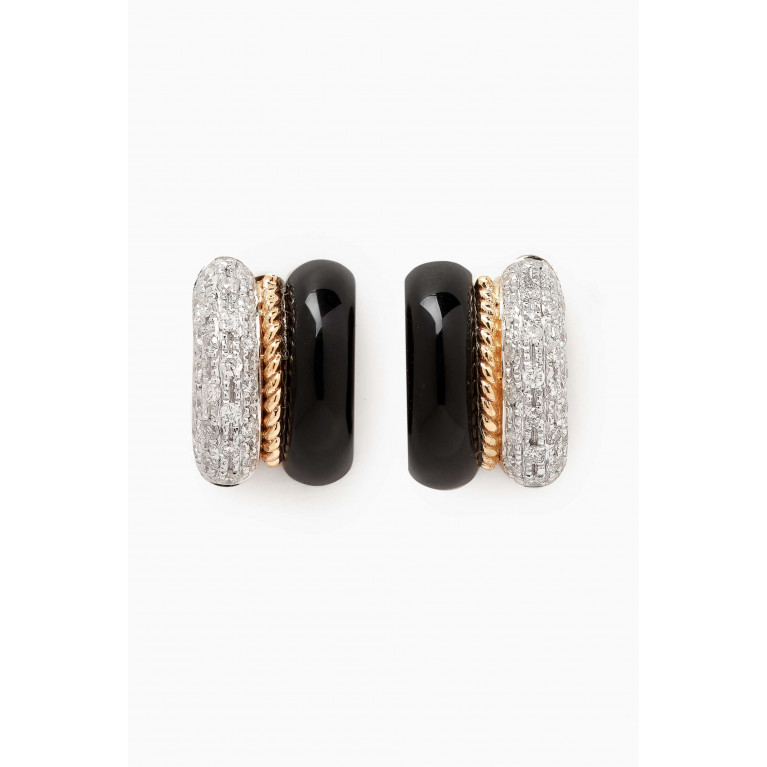 Yvonne Leon - Mini Onyx & Diamond Earrings in 9kt Yellow & White Gold