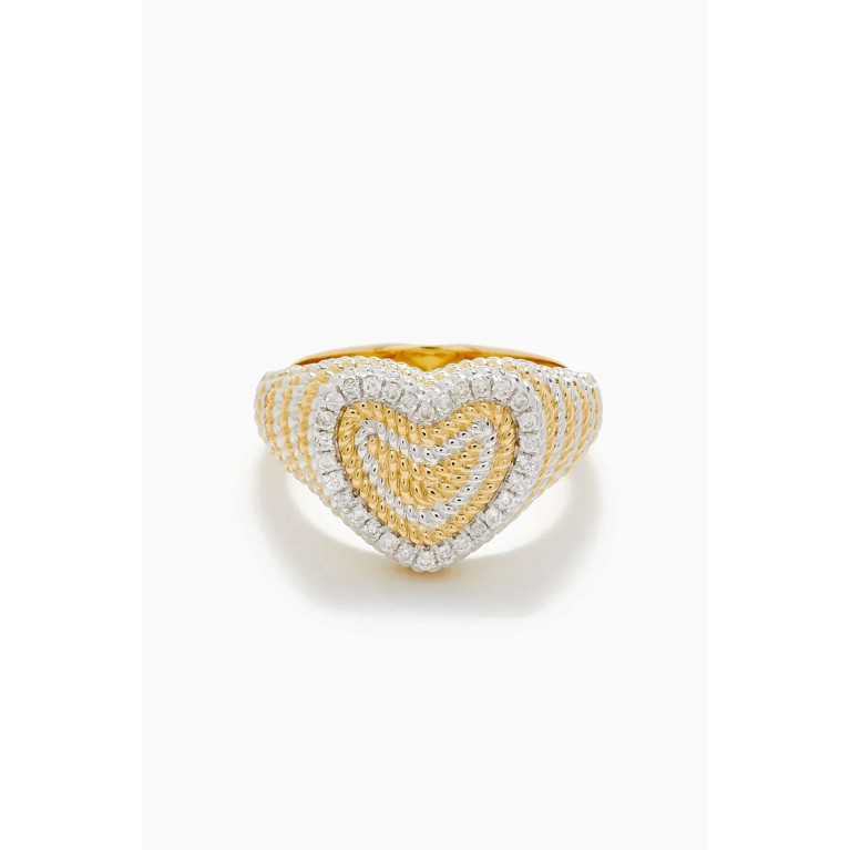 Yvonne Leon - Mini Heart Braid Diamond Ring in 9kt Yellow & White Gold