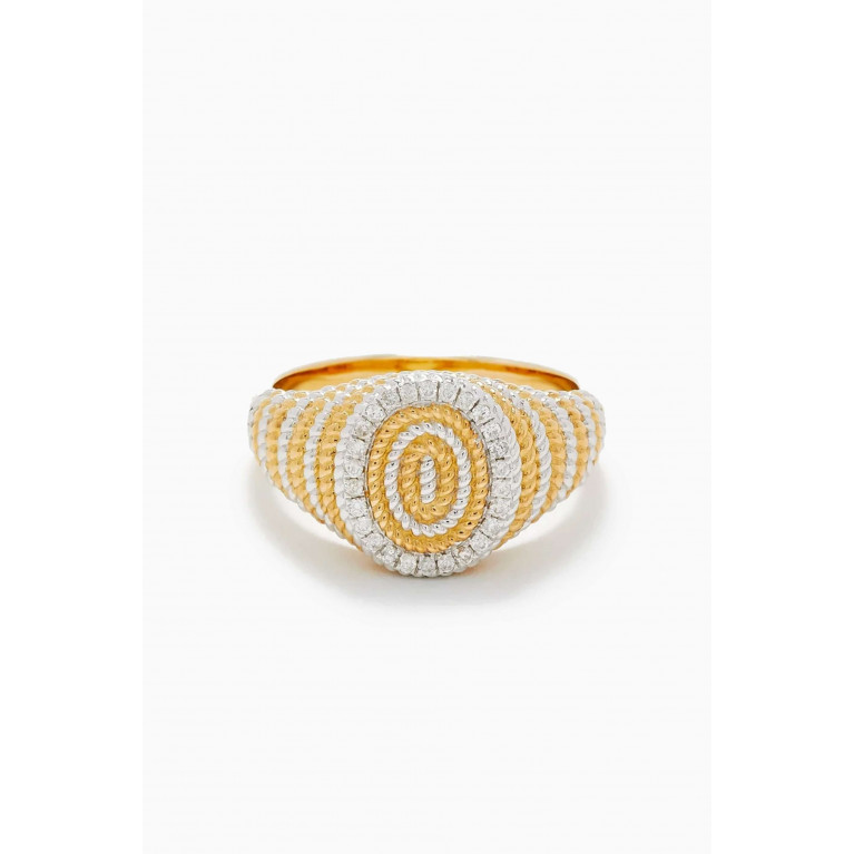 Yvonne Leon - Mini Oval Braid Diamond Ring in 9kt Yellow & White Gold