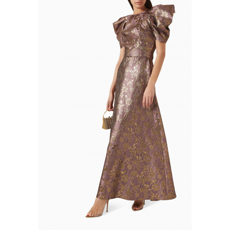 Amri - Puff-sleeve Maxi Dress in Metallic Jacquard