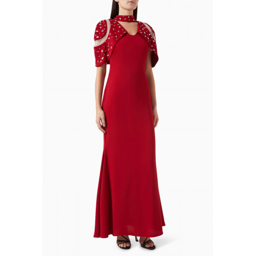 NASS - Embellished Cape Dress in Crepe Red