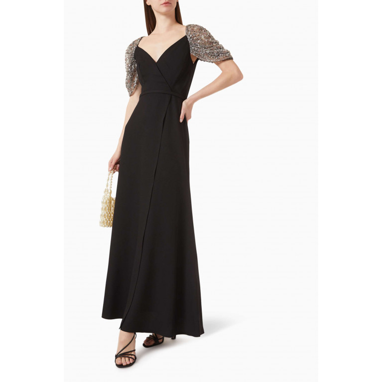 NASS - Embellished Maxi Dress in Crepe Black