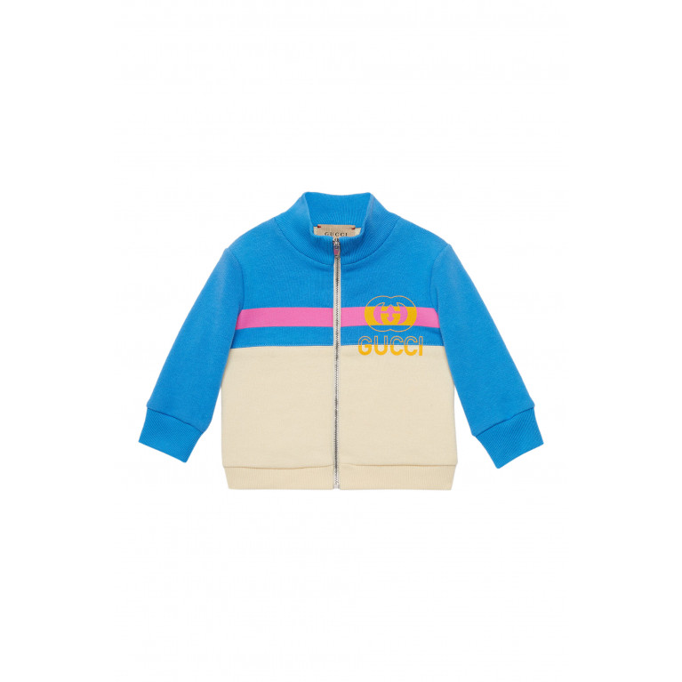 Gucci- Logo Color-Blocked Zip Jacket Ivory/Blue