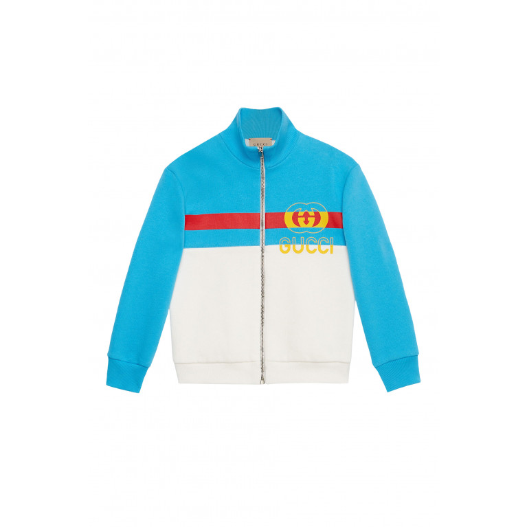 Gucci- Logo Color-Blocked Zip Jacket White/Blue