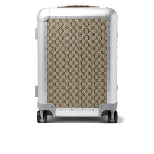 Gucci- Aluminum GG Cabin Trolley Suitcase Brown/Silver