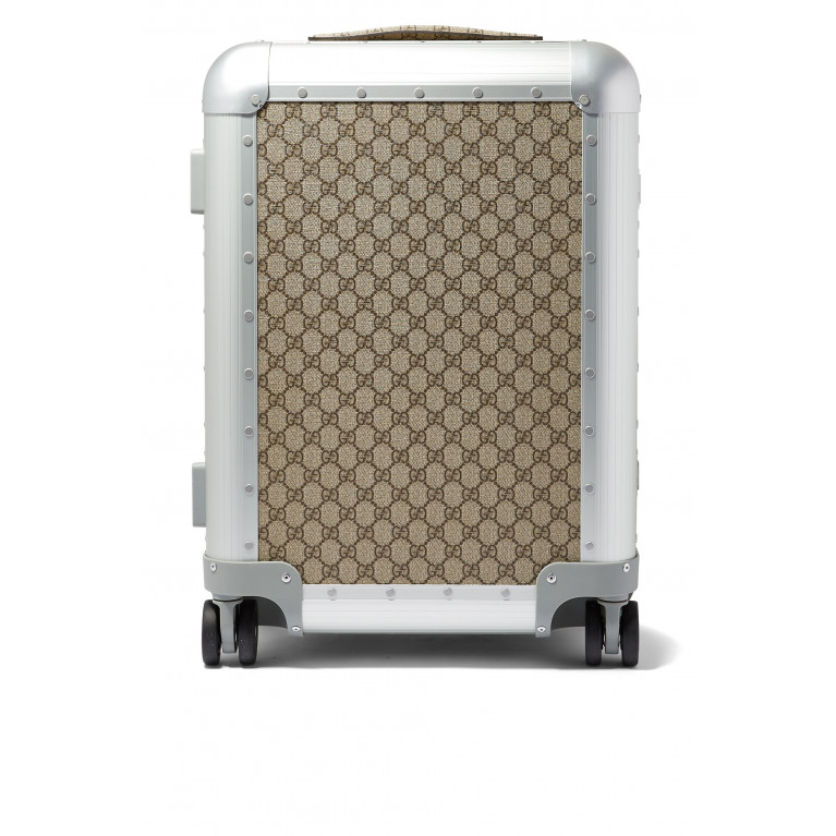 Gucci- Aluminum GG Cabin Trolley Suitcase Brown/Silver