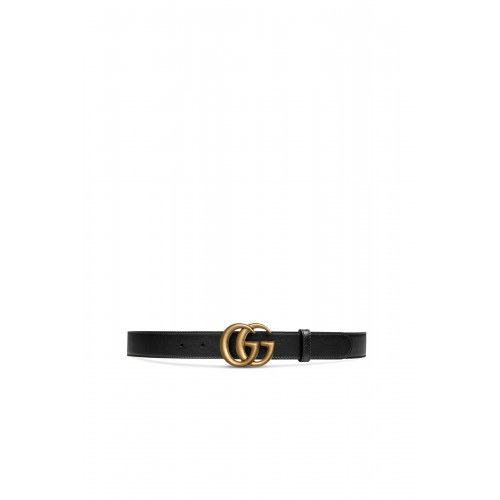 Gucci- Double G Leather Belt Black