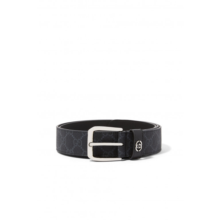 Gucci- GG Supreme Interlocking G Detail Belt Black