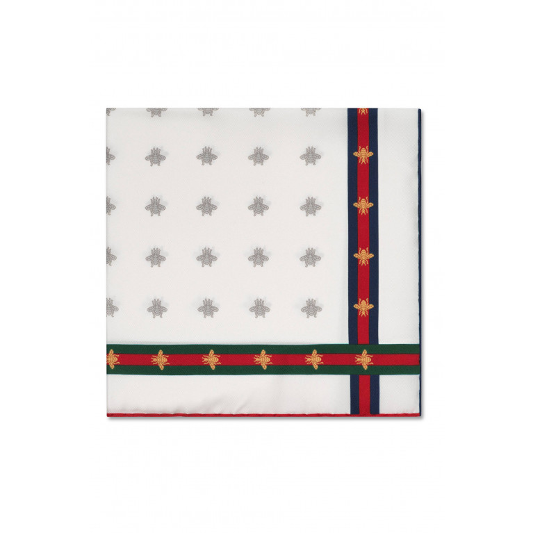 Gucci- Bee Pattern Silk Pocket Square White