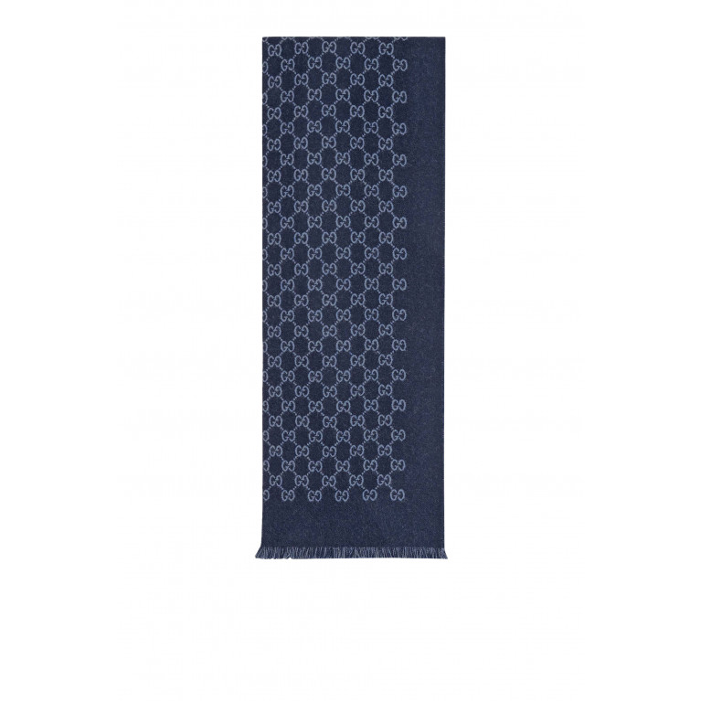 Gucci- Double Jacquard GG Wool Scarf Navy