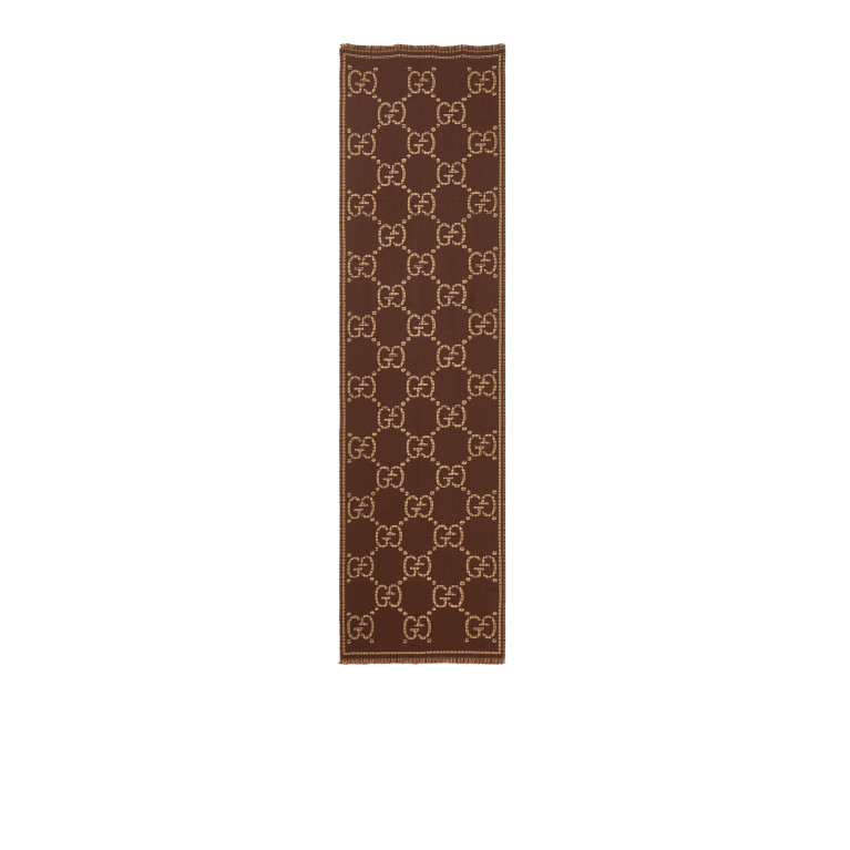 Gucci- GG Logo Wool Scarf Brown