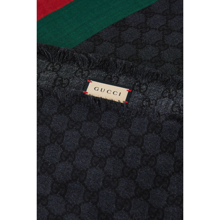 Gucci- Web Stripe Wool Shawl Black