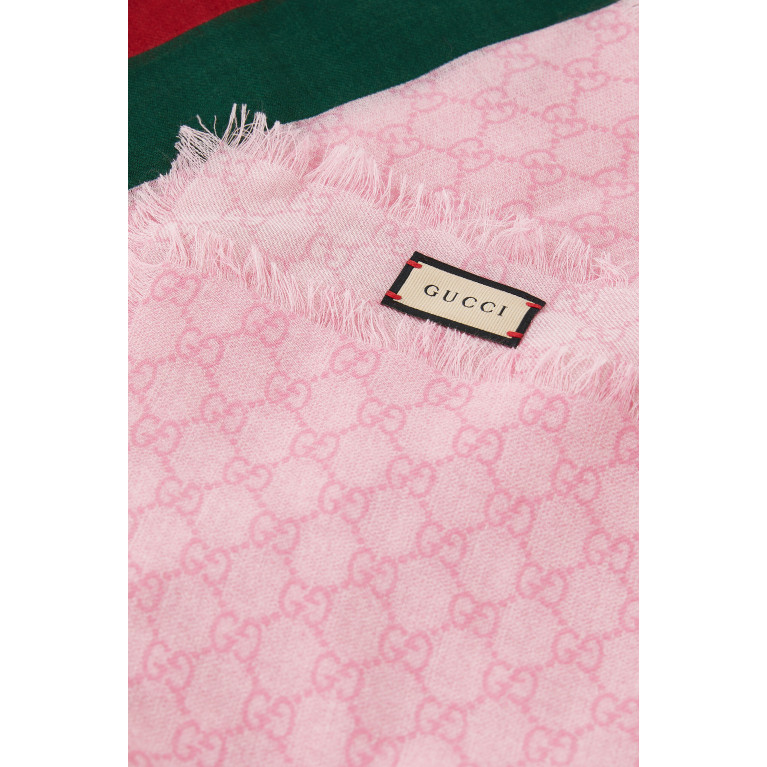 Gucci- Web Stripe Wool Shawl Pink