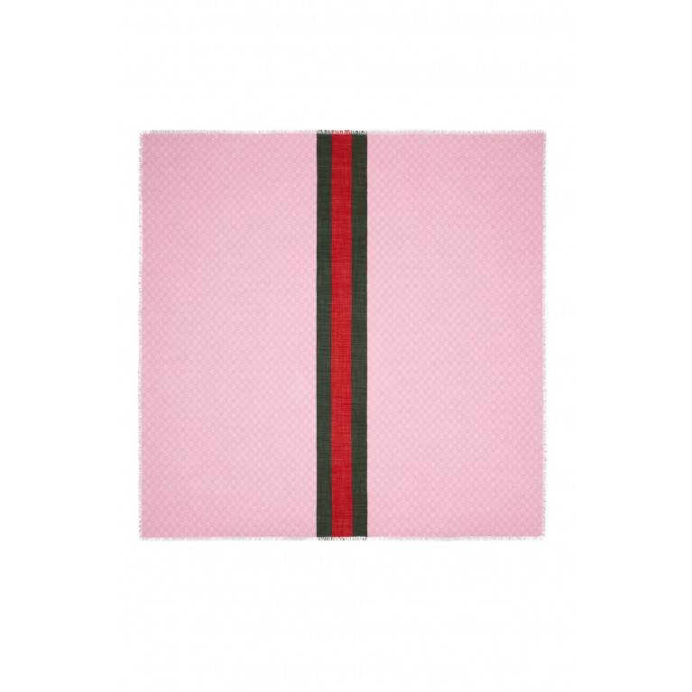 Gucci- Web Stripe Wool Shawl Pink